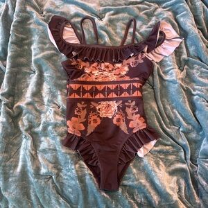 Joyfolie Mia Joy Evera Chocolate Terra-cotta Swimsuit Girls Size 8 Boho Ruffle